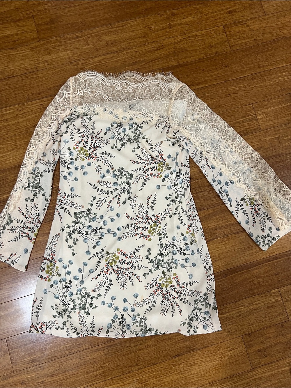 Bailey 44 Cream Floral Lace-Trim Dress with Blue and Green Accents